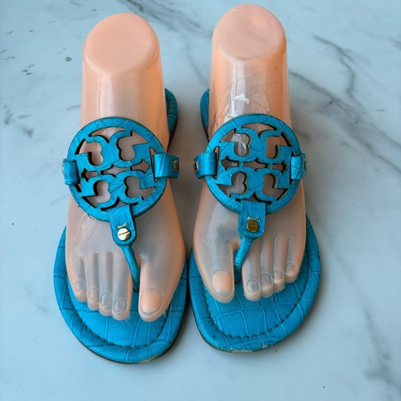 Tory Burch Shoes - Tory Burch Flip Flops Miller Turquoise Leather Sandals